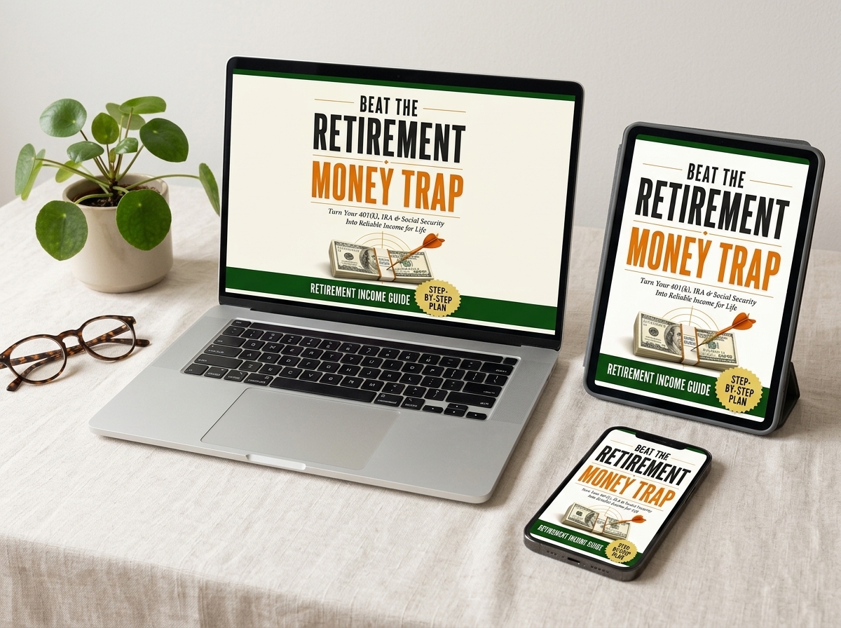 Retirement ebook on laptop, tablet and phone
