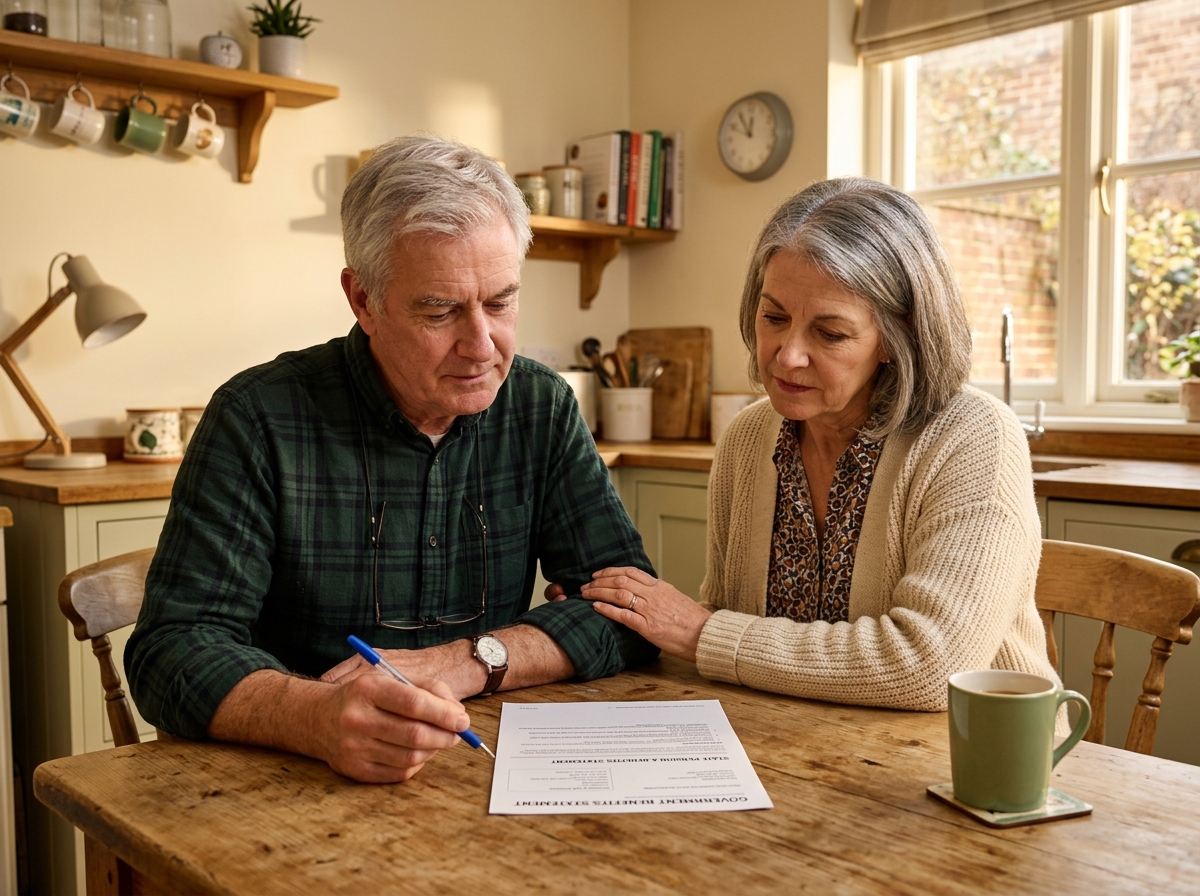 Couple reviewing a retirement statement together
